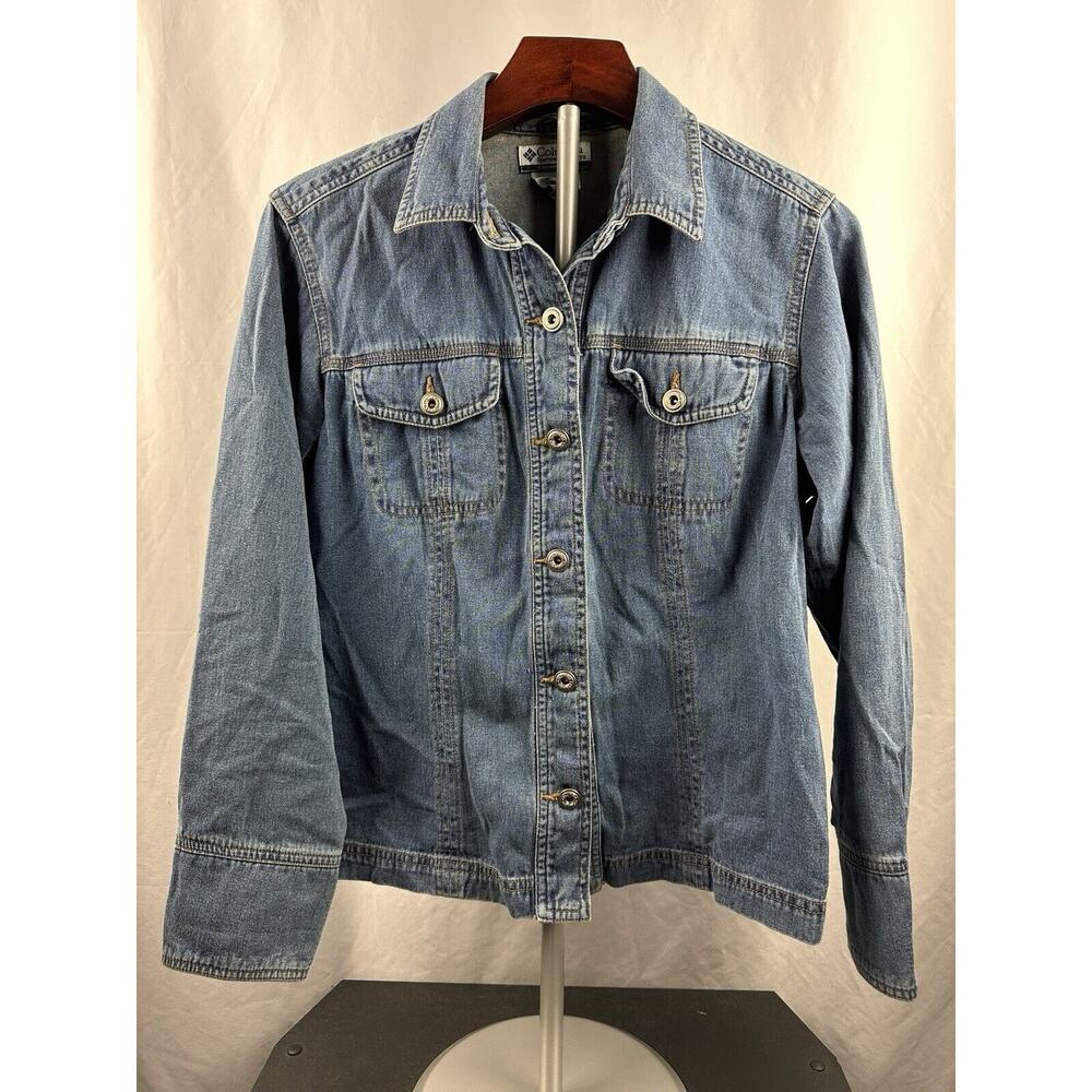 Columbia Women’s Blue Denim Jacket 100% Cotton Size Medium Riding Biker Style